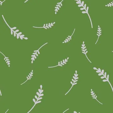 Random abstract seamless pattern with hand drawn doodle branches print. Green Illustrazione stock