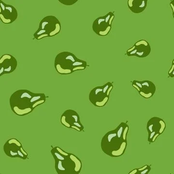 Random abstract seamless pattern with pear elements. Green palette artwork wi Stock Illustration