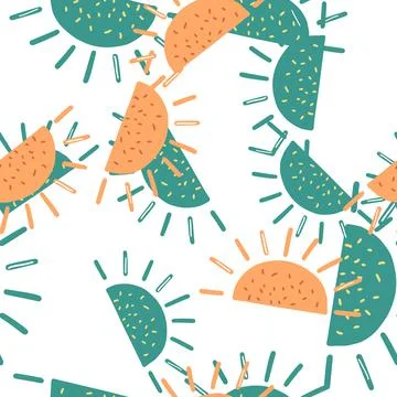 Random abstract seamless pattern with scandi childish sun print. Isolated fun Stock Illustration