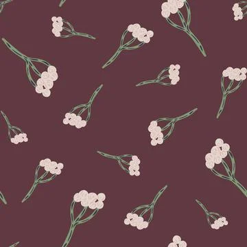 Random abstract seamless pattern with simple style yarrow ornament. Dark maro Illustrazione stock