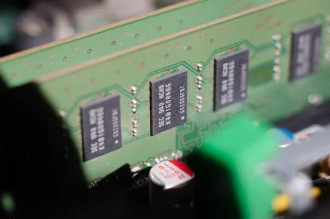 Random access memory of a personal computer macro photo with selective focus. Stock Photos