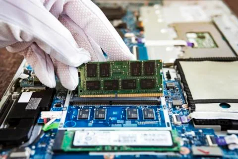 Random access memory for replacement to laptop computer. RAM module DDR in ha Stock-Fotos