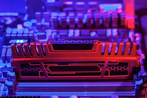 Random access memory the strip is inserted into the motherboard. Motherboard  Stock Photos