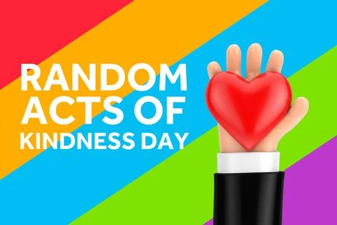 Random Acts of Kindness Day Concept. Cartoon Hand Holding Red Heart and Rando Illustrazione stock