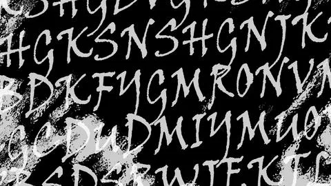 Random alphabet with grunge texture on black background Illustrazione stock