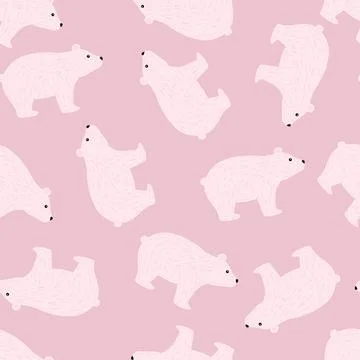 Random animal seamless pattern with cute bear silhouettes print. Pastel pink  스톡 일러스트