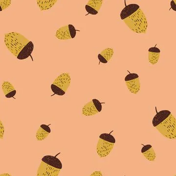 Random autumn seamless pattern with yellow pale and brown colored chestnuts.  Stock Illustration