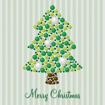 Random bauble green and silver Christmas tree bauble card in vector format. Stock Illustration