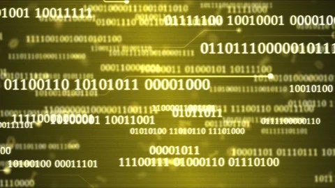 Random Binary Codes and Computer Themed Animation - Loop Yellow Stock Footage 71791178
