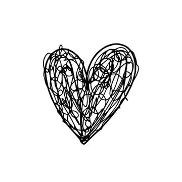 Random black chaotic lines heart shape. Vector illustration on white background Stock Illustration