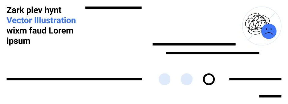 Random black lines, light blue text, two light blue dots, a black circle, and Illustrazione stock