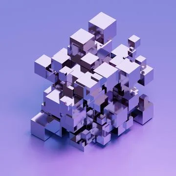 Random blue and violet metallic abstract geometric shape cube blocks 3d render Stock Illustration