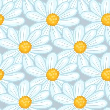 Random blue contoured daisy flower silhouettes seamless pattern. イラスト素材