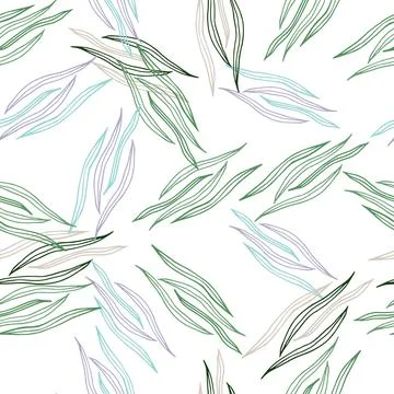 Random botanical line shapes seamless pattern isolated on white background. Illustrazione stock