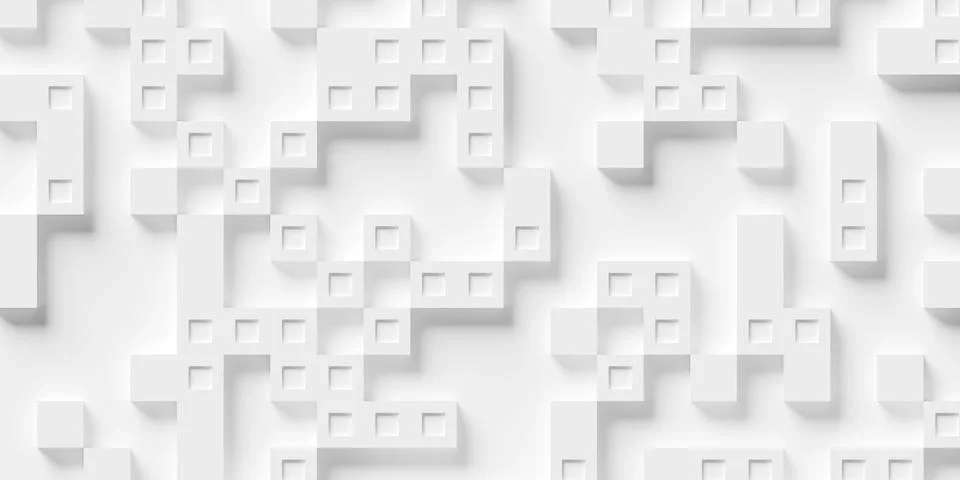 Random brick shaped rectangle inset white cube boxes or block background wall Stock Illustration