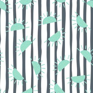 Random bright blue fruit lobules seamless doodle pattern. Striped white backg 스톡 일러스트
