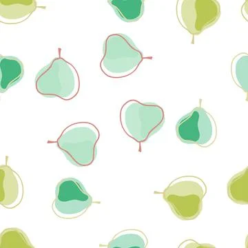 Random bright seamless pattern with abstract funny pear ornament. White backg Illustrazione stock