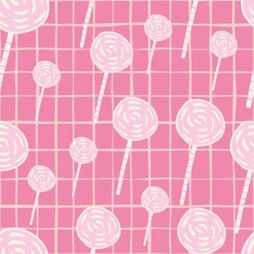 Random candy silhouettes seamless pattern. Simple doodle elements on bright p Stockillustratie