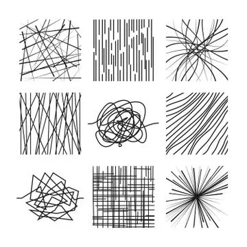 Random chaotic asymmetrical lines. Abstract modern linear vector patterns set Illustrazione stock