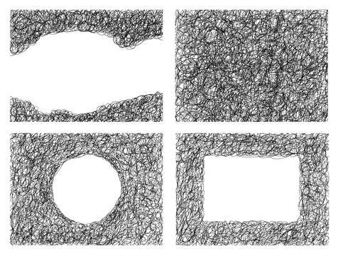 Random chaotic lines, tangled grunge round scribble, tangled scribble background Stock Illustration