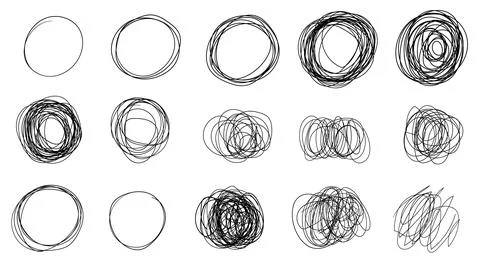 Random chaotic lines, tangled grunge round scribble, hand drawing insane tangled Stock Illustration