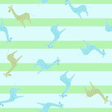 Random childish seamless pattern with simple giraffe shapes print. Green ligh Stock Illustration