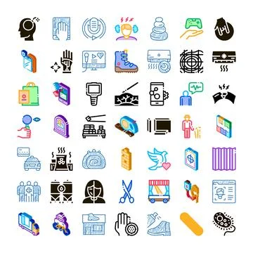 Random collection of diverse simple colorful line icons Illustrazione stock