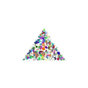 Random colorful abstract vector splashes in the shape of a triangle. Modern d Illustrazione stock