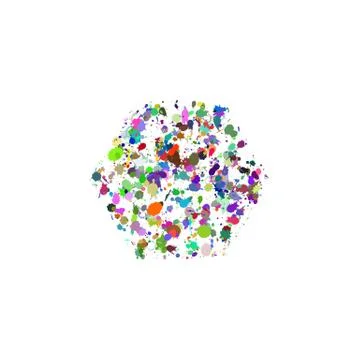 Random colorful abstract vector splashes in the shape of a hexagon. Modern de Illustrazione stock
