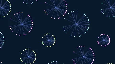 Random colorful circles pattern with lines and dots Stock Footage 195534398