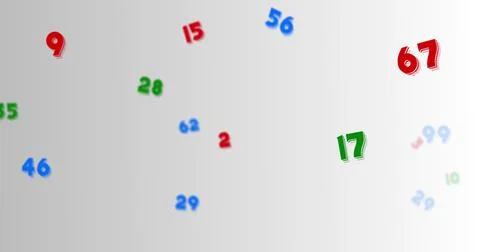 Random colorful multiple mathematical numbers and symbols moving against white Stock Illustration