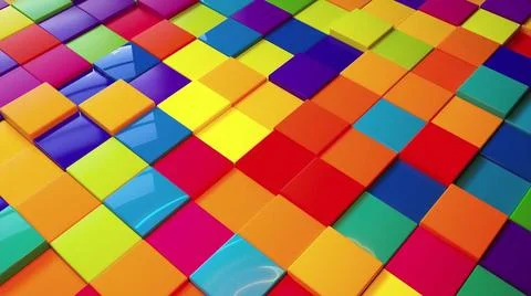 Random colors cubes Geometric 3d render simple squares laid with lines on ... Stock Photos