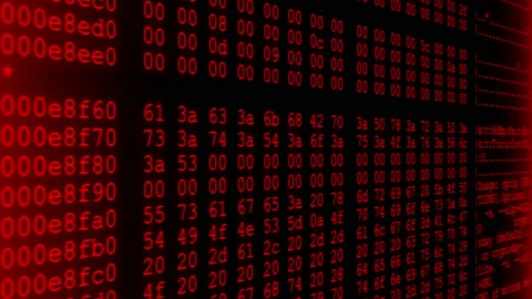 Random computerized digits and lowercase letters scrolling continuously onscreen Stock Footage 186110797