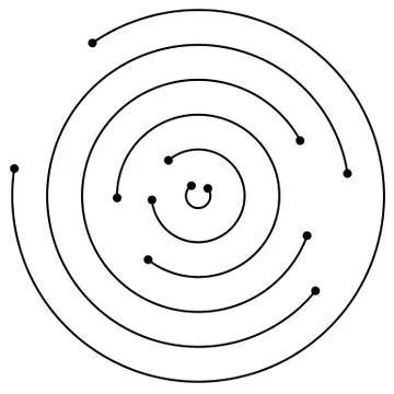Random concentric circles with dots. Circular, spiral design element. 스톡 일러스트