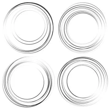 Random concentric circles. Set of 4 elements. abstract monochrome graphics. Stock Illustration