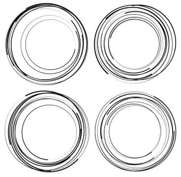 Random concentric circles. Set of 4 elements. abstract monochrome graphics. Illustrazione stock