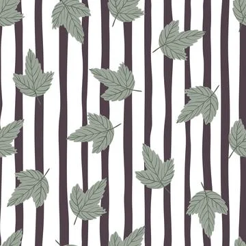 Random contrast seamless pattern with grey little leaf silhouettes. Striped b Stock Illustration