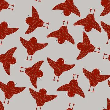 Random contrast seamless pattern with maroon flying birds ornament. Light blu Stock Illustration
