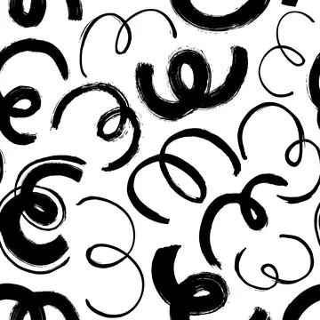 Random curved black lines and wavy brushstrokes. Stock Illustration