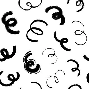 Random curved black lines and wavy brushstrokes. Illustrazione stock
