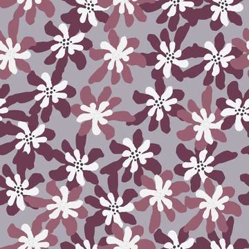 Random daisy print seamlless pattern with purple flower silhouettes. Ditsy ba 스톡 일러스트