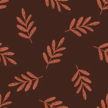 Random dark seamless pattern with leaf branches silhouettes. Maroon backgroun イラスト素材