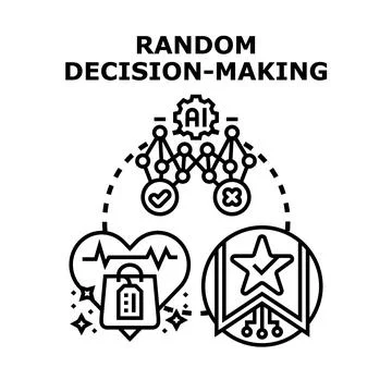 Random decision making by artificial intelligence evaluating options Illustrazione stock