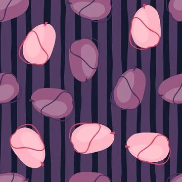 Random decorative abstract doodle plums silhouettes seamless pattern. Purple  Stock Illustration