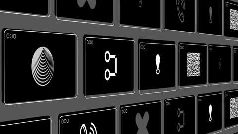 Random different shapes icons blinking on grey backgroun. Camera move slowly Stock Footage 259264591