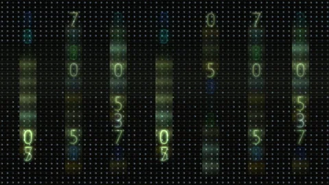 Random Digital Glowing Numbers on LED Screen Background Video stock 305773705