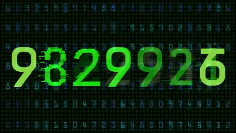 Random Digits Displayed Over Matrix Background with Bright Neon Glow Stock Footage 307312317