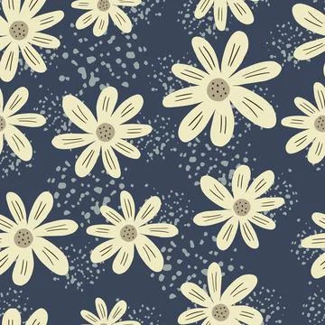 Random ditsy seamless pattern on splash background. Doodle chamomile print. G Illustrazione stock