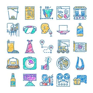 Random doodle drawing icons collection on white background Stockillustratie