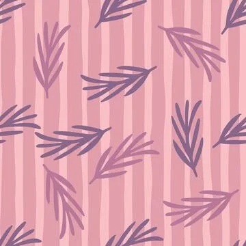 Random doodle seamless pattern with pink and purple leaf branches shapes. Str Stock Illustration